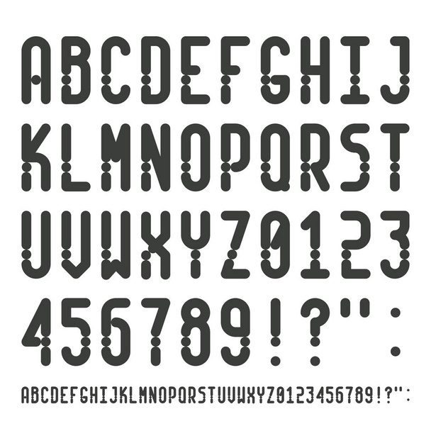 διάνυσμα απλό στενό ανυσματική γραμματοσειρά με κεφαλαία γράμματα της Λατινικής charset στίξης και αριθμούς - Διάνυσμα, εικόνα