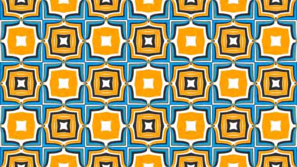 Papel de parede Estranho 6 / / 4k Kaleidoscopic Azulejo Vídeo Background Loop. Outro padrão alternativo decorativo com tons de cor azul e laranja em um bairro preto e branco
. - Filmagem, Vídeo