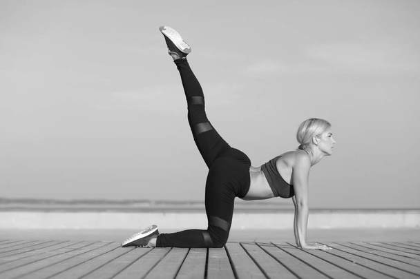 Mulher bonita fazendo exercício, conceito de vida saudável
 - Foto, Imagem