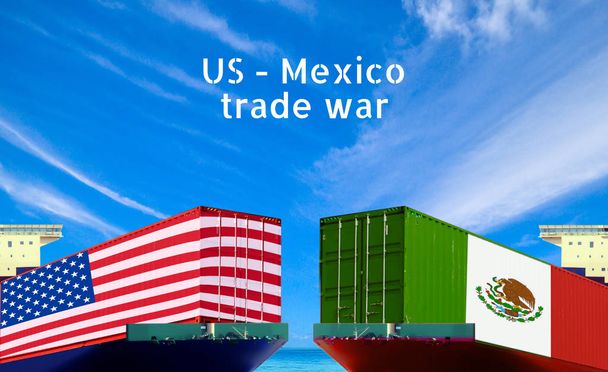 Imagem de conceito dos EUA - Guerra comercial do México, Conflito econômico, tarifas americanas, Imposto, fricções comerciais
 - Foto, Imagem