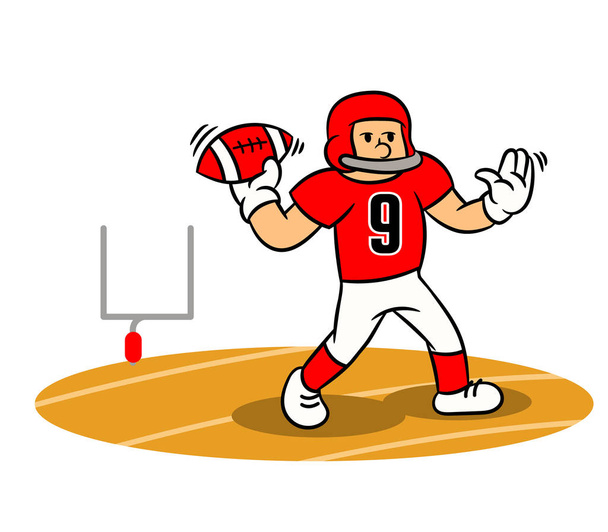Vector cartoon of American Football player steady throw ball on the field - Vector, Image