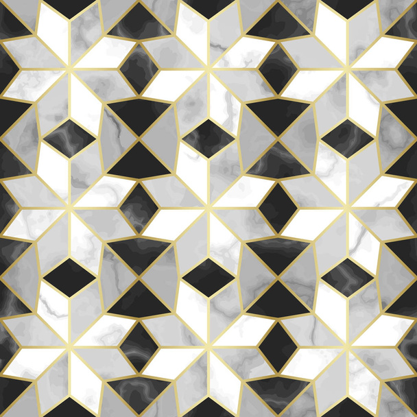 Luxury marble star sign seamless pattern. Repeat marbling surface with gold decor, modern luxurious background, wallpaper, textile print and tile. - Vector, Image