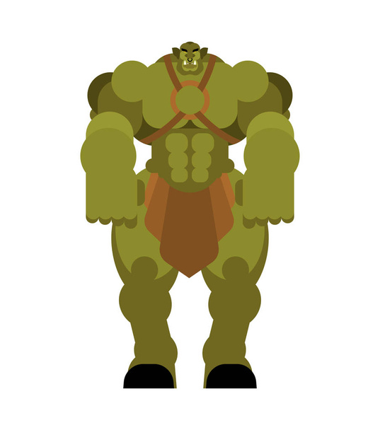 Ogre warrior with weapon. Green goblin Strong. berserk Trol - Vector, Imagen