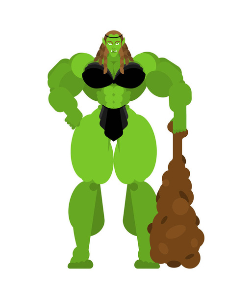 Ogre Female warrior with weapon. Green goblin woman Strong. berserk lady Trol - Vector, Image
