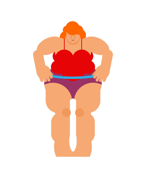 Fat woman and hulahup. Exercises for weight loss. fatso and sport           - Vector, Image