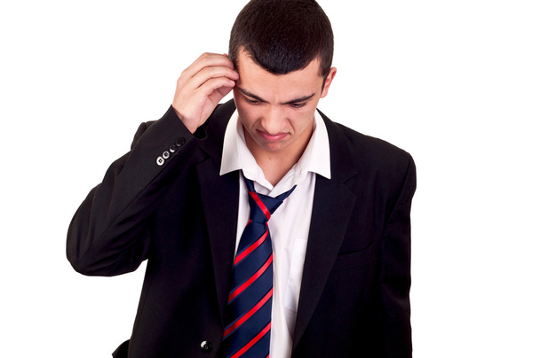 Young man thinker, stressed, headache, depressed - Фото, зображення