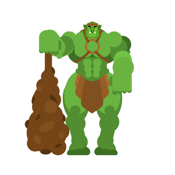 Ogre warrior with weapon. Green goblin Strong. berserk Trol - Vector, Image