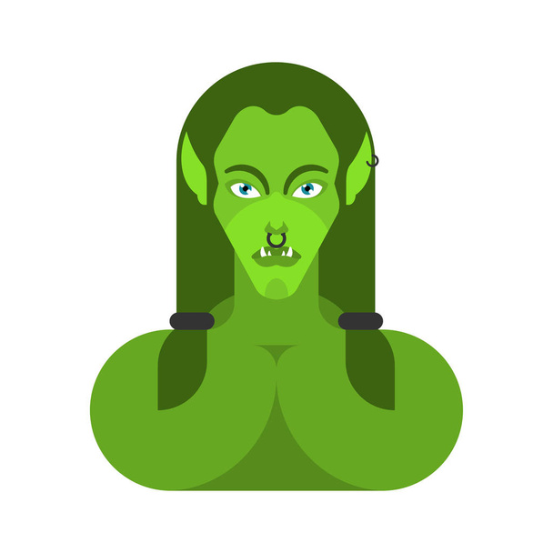 Δράκος γυναικείο πρόσωπο. Πορτραίτο γυναίκας πράσινο goblin. έξω φρενών κυρία λέγχου - Διάνυσμα, εικόνα