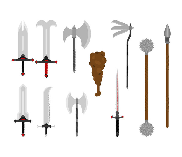 中世の武器セットです。アンティークの金属鎧の武器。剣と斧。薙刀や槍。セイバーとクラブ。メイスやモーニング スター - ベクター画像