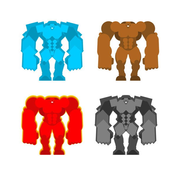 Golem set. Mud and Ice. Stone in fire. Four forces Fantastic Magic Big Monster - Vector, Image