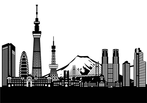 東京のランドマーク的建築物と富士山のアイコンを設定します。ベクトル図. - ベクター画像