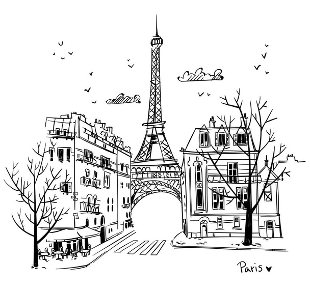 Paris sokaklarında kroki, vektör çizim - Vektör, Görsel