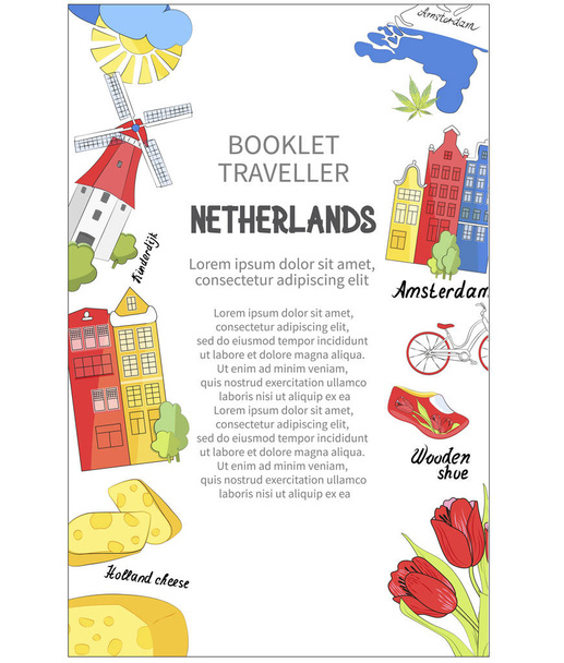 Design of booklet or banner. Travel Netherlands. Vector illustration. - Vektor, Bild