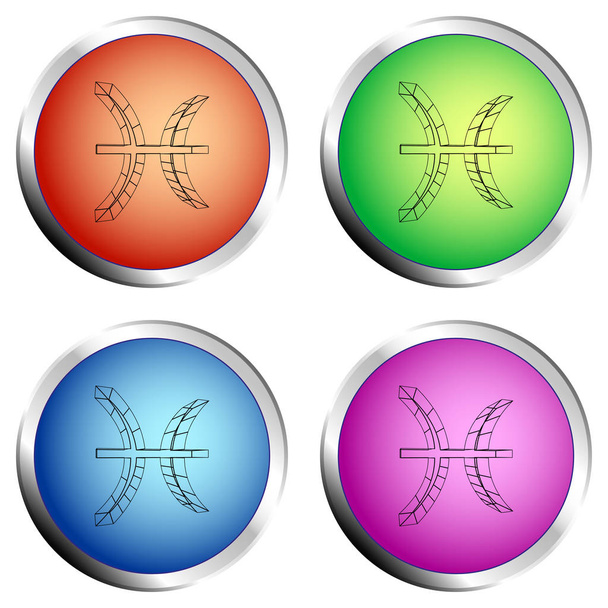 Balık - vektör çizim sembolü ile bir dizi dört renkli tuşlar - Vektör, Görsel