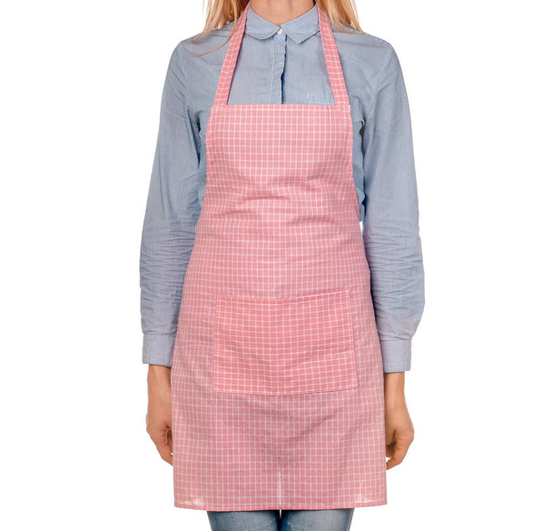 Young woman in apron on white background - Photo, Image