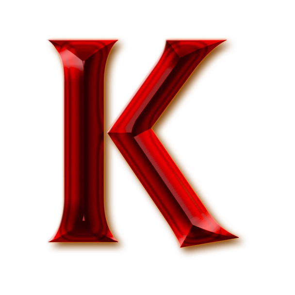 Letter K from stylish faceted ruby alphabet, shiny gemstone letters, numbers and punctuation marks - Photo, Image