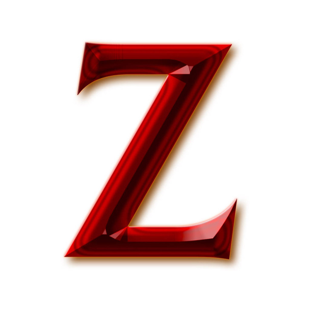 Lettre Z de l'alphabet rubis à facettes élégantes, lettres de pierres précieuses brillantes, chiffres et signes de ponctuation
 - Photo, image