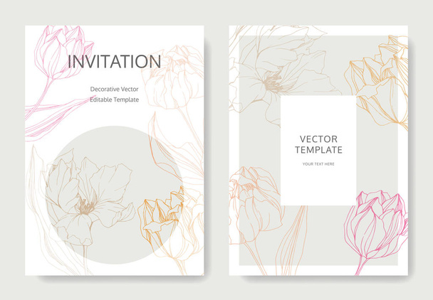 Vector Tulip engraved ink art. Wedding background card floral border. Thank you, rsvp, invitation card illustration . - Vettoriali, immagini