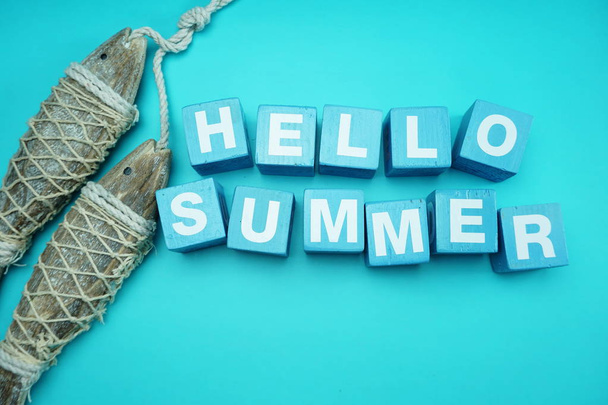 Hello Summer alphabet letter on Blue background - Фото, изображение