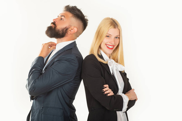 Business man and woman portrait on white background. Business concept. - Foto, afbeelding