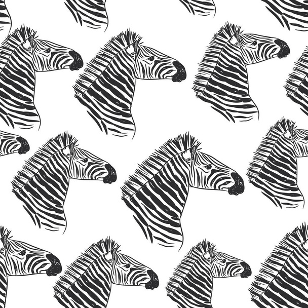 Seamless pattern Zebra portrait, Head sketch isolated on white background. Vector illustration - Vetor, Imagem