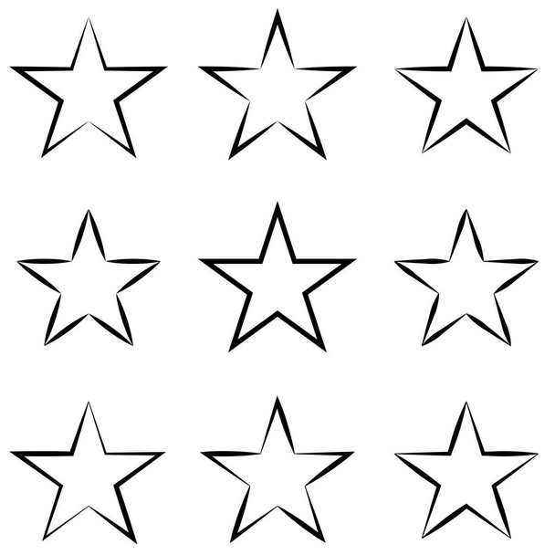 Set stars with calligraphic outline stroke, vector hand drawn star shape outline - Vector, Image