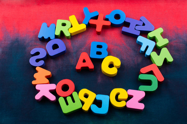 Colorful ABC Letters of Alphabet made of wood - Fotoğraf, Görsel