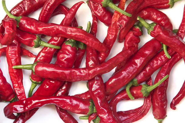 The same red hot pepper on a white background. - 写真・画像