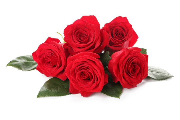 Όμορφα κόκκινα τριαντάφυλλα σε λευκό φόντο - Φωτογραφία, εικόνα