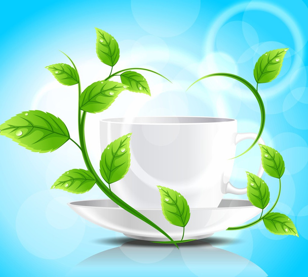 White cup of tea with mint - Vector, Imagen