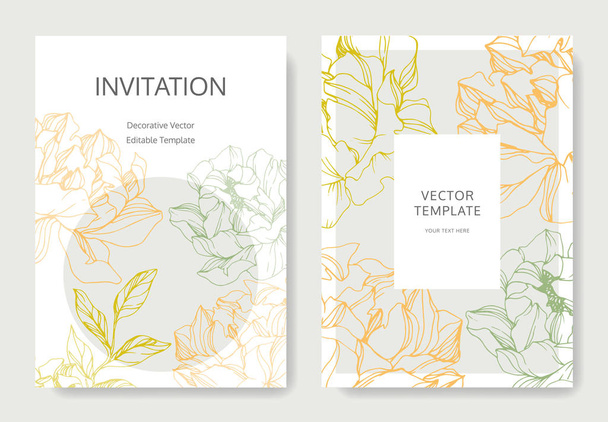 Vector peonies. Engraved ink art. Wedding background cards with decorative flowers. Invitation cards graphic set banner. - Vector, Image