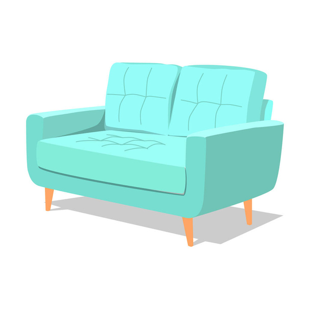 moderner, weicher Sessel in Türkis mit Polsterung - Element der Innenarchitektur isoliert auf weißem Hintergrund. - Vektor, Bild