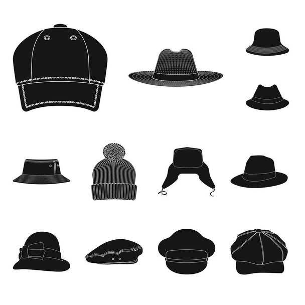 Vector illustration of headgear and cap icon. Collection of headgear and accessory stock vector illustration. - Vektör, Görsel