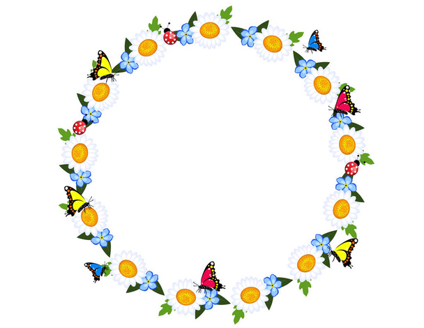 Spring frame flowers butterflies - Vetor, Imagem