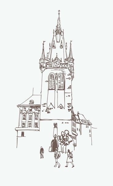 Prague, Çek Cumhuriyeti için tarihi bir kulenin dijital çizim - Vektör, Görsel