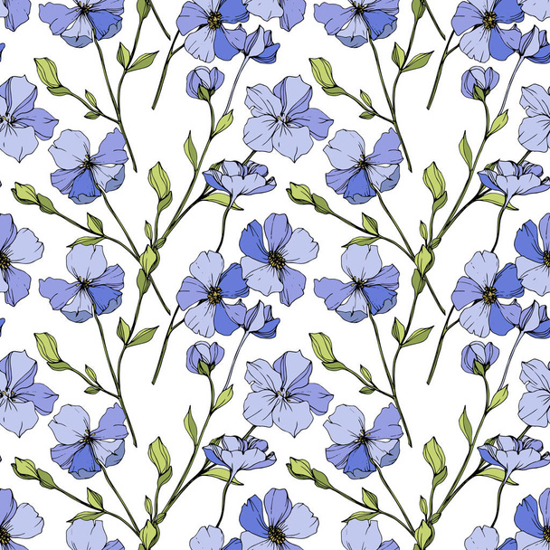 Vector Blue flax. Wildflowers isolated on white. Engraved ink art. Seamless background pattern. Wallpaper print texture. - Vecteur, image