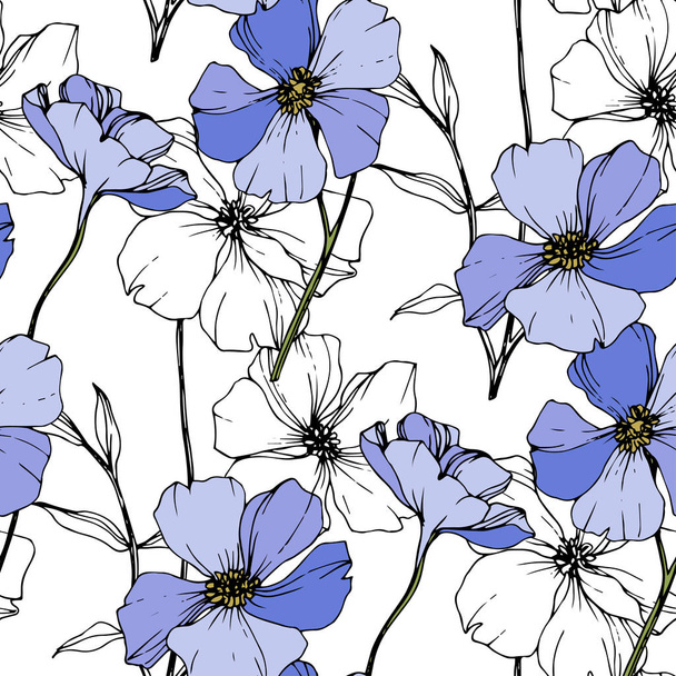 Vector Blue flax. Wildflowers isolated on white. Engraved ink art. Seamless background pattern. Wallpaper print texture. - Vektori, kuva