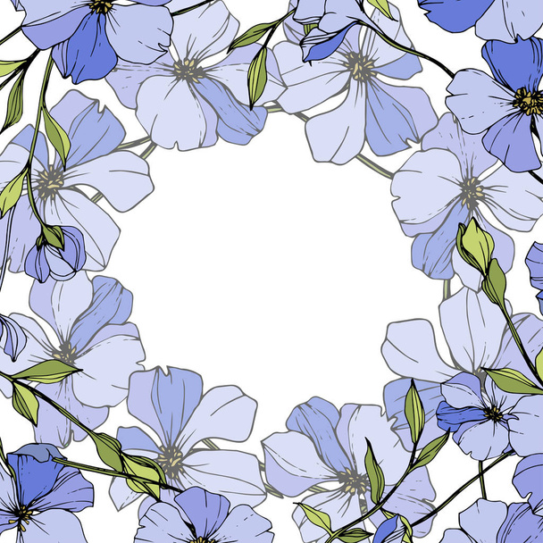 Vector Blue flax. Wildflowers isolated on white. Engraved ink art. Floral frame border. - Vector, Image