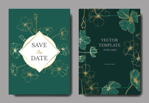 Vector Flax. Engraved ink art. Wedding background cards with decorative flowers. Invitation cards graphic set banner. - Vector, Image