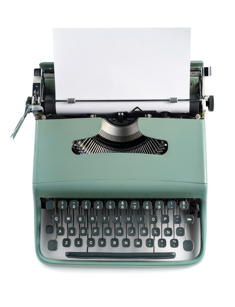 vintage portable typwwriter with balnk paper isolated - Photo, Image