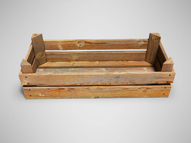 Wooden box for loading vegetables and fruit 3d render on gray background with shadow - Photo, Image