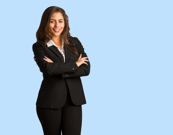 Full body young busines woman crossing arms, smiling and relaxed - Photo, Image