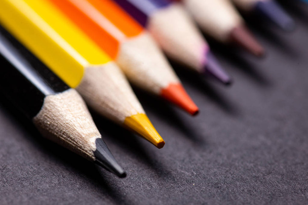 Colorful Pencils on Black Background - Fotoğraf, Görsel