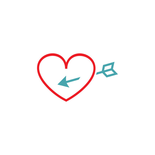 Vector picture heart and Cupid's arrow. Set of vector symbols. Love which got right in the heart. Flat design - Vector, imagen