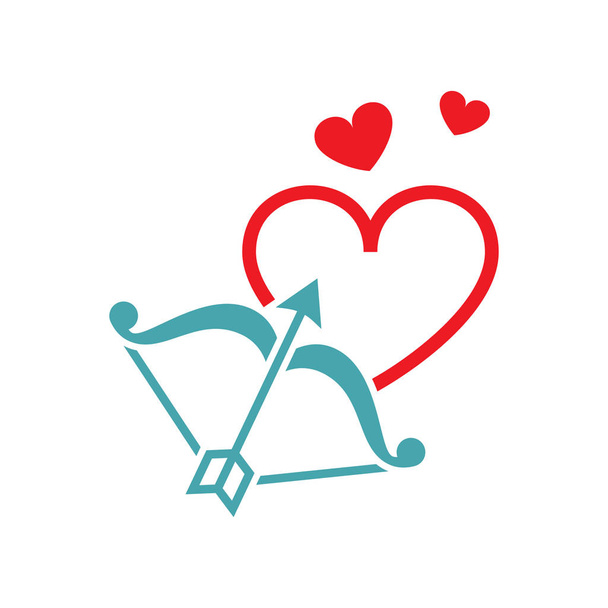 The vector picture several hearts and bow with an arrow. Set of vector symbols. The arrow of the Cupid aims in heart. Flat design - Vector, Imagen