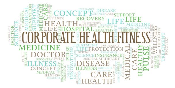 Vállalati egészség Fitness szó felhő. Wordcloud készült csak szöveg. - Fotó, kép