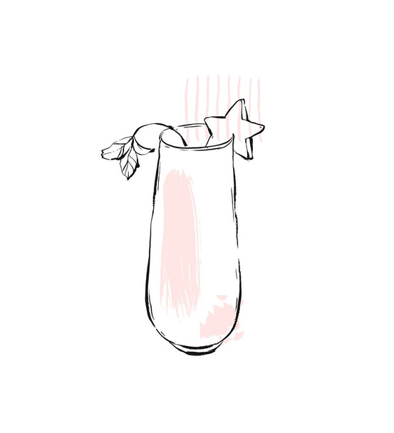 Graphisme vectoriel dessiné à la main Ustensiles de verrerie de cuisine pot à cocktail en verre accessoires pour boire l'intestin isolé sur fond blanc avec textures libres de couleur pastel
 - Vecteur, image