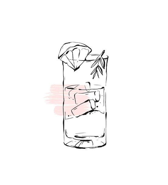 手描きベクトル グラフィック ガラス食器ガラス フリーハンド テクスチャをパステル色で白い背景で隔離のアクセサリーを飲むカクテル jar 腸 - ベクター画像