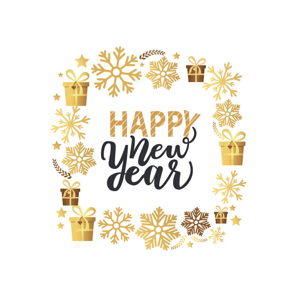 Happy New Year Lettering Text with Calligraphic - Вектор,изображение