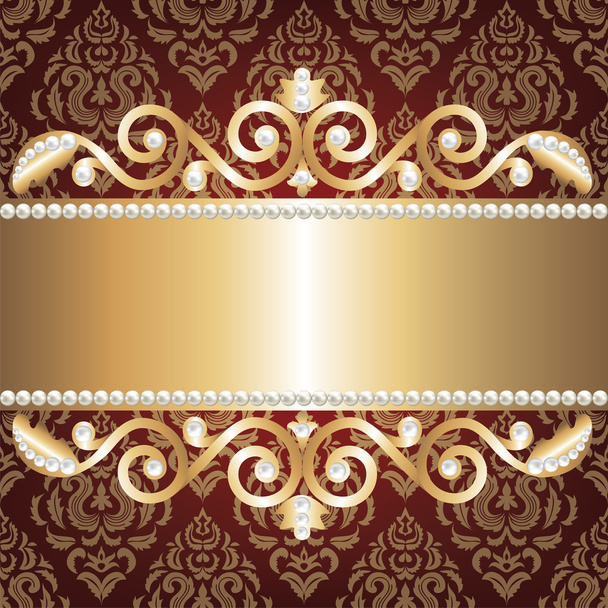 gold jewelry frame and pearls - Vector, Image